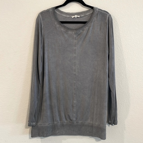 Easel Women’s Shirt Medium Grey Sun Washed Distressed Boho Oversized Longline - Picture 3 of 14